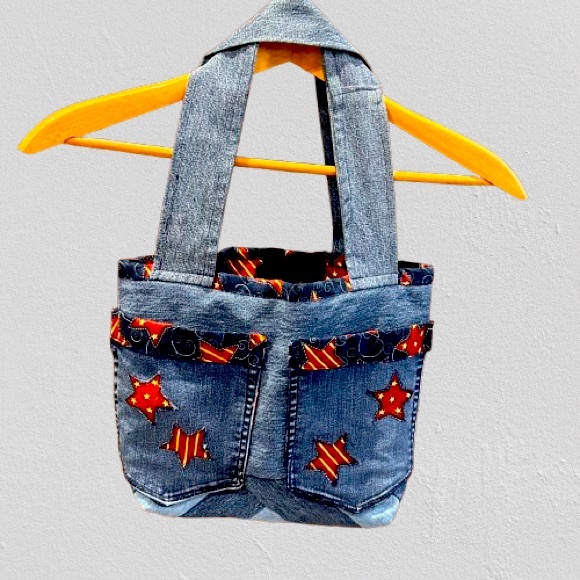 Handbags - Handmade Denim Purse Bag Tote Stars Chevron Rustic Boho Patchwork Unique